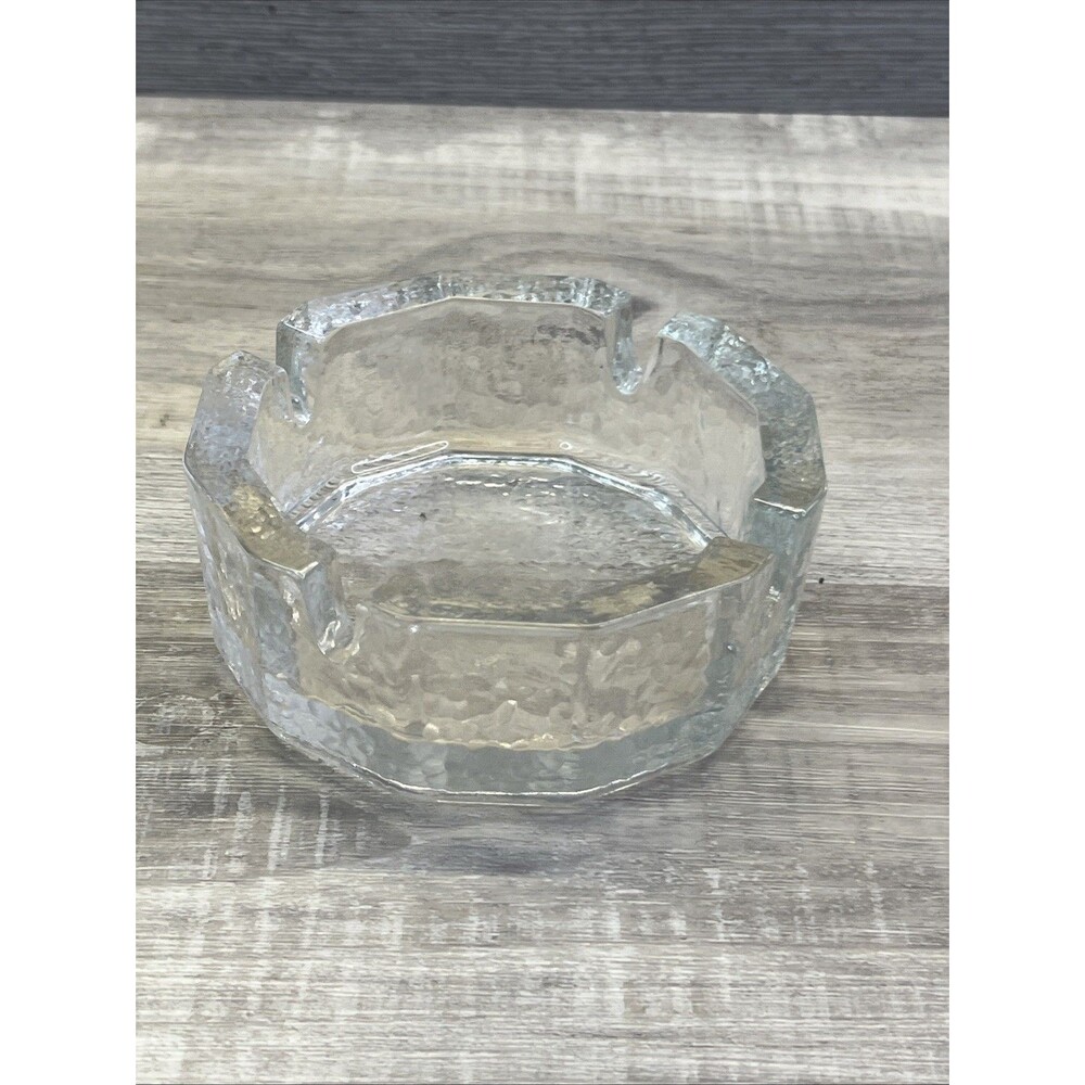 Vtg Ashtray Blenko Hammered Iridescent  MCM Heavy Pebble Textured Glass